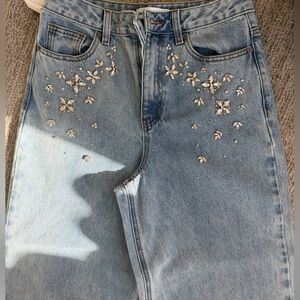 Self-Portrait Light Blue Embellished High Rise Jeans
